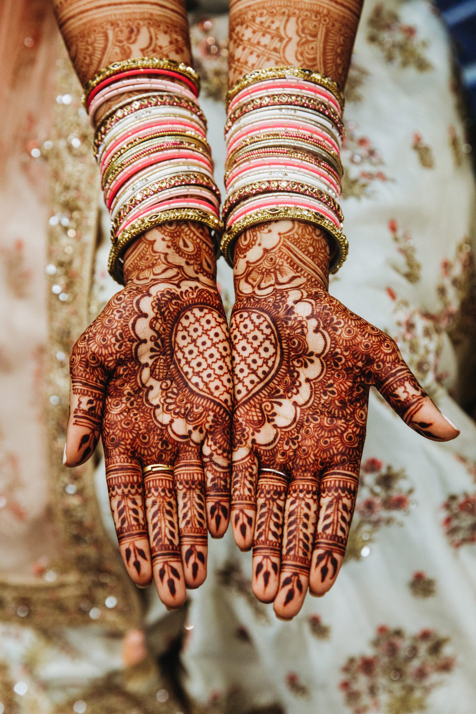 indian wedding bangles and mehandi henna coloured hands with r